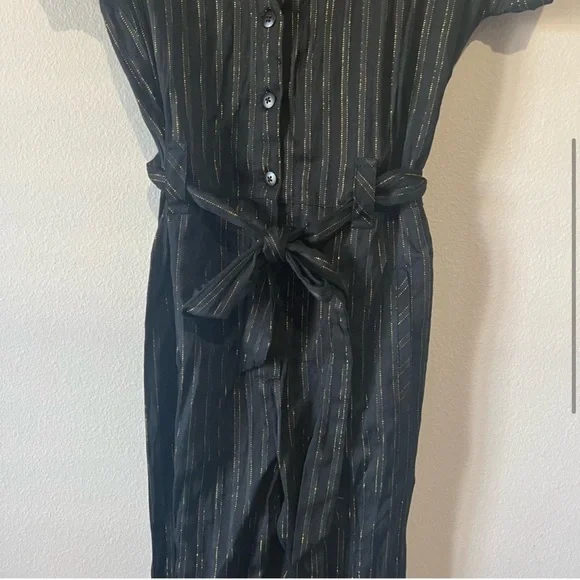 Free People Black Lurex Gold Pinstripe Jumpsuit - Picture 10 of 15